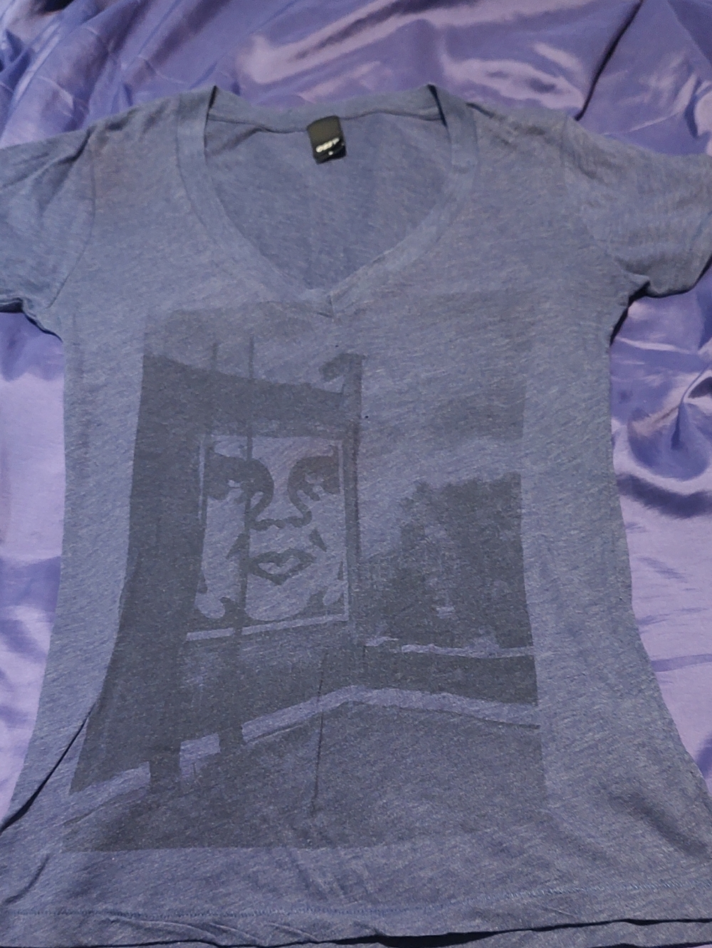 Obey Women's Heather Blue V-Neck Graphic Tee